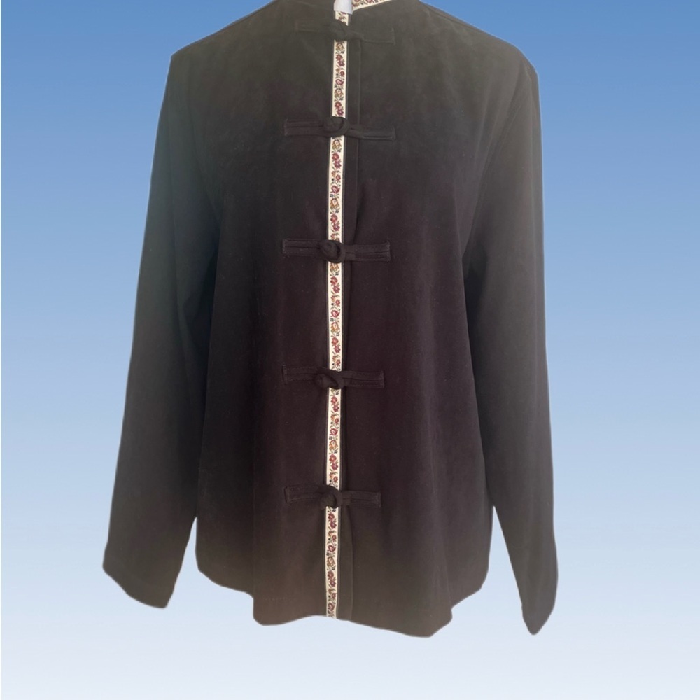 Amanda Smith Black Jacket with Floral Trim size 8
